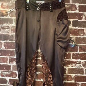 Versace Classic V2 Brown Satin Leopard Trim Pants